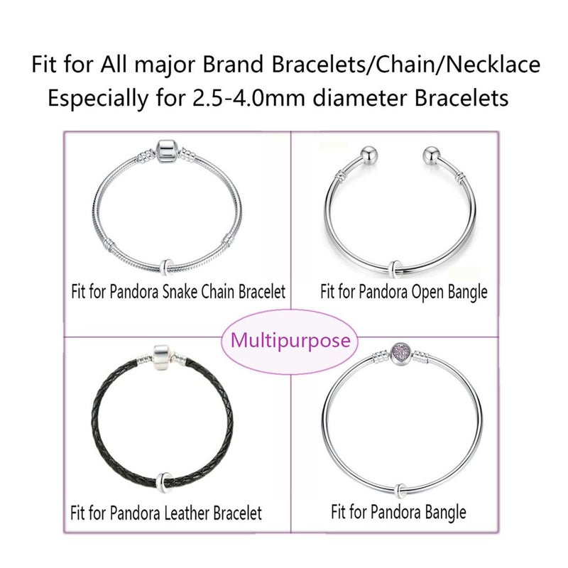 LAMOONY Clip Stopper Charms Sterling Silver Rondelle Spacer Bead Charm Stopper Charm for Pandora Charm Bracelets (Silver (6 pcs)) - Image 3